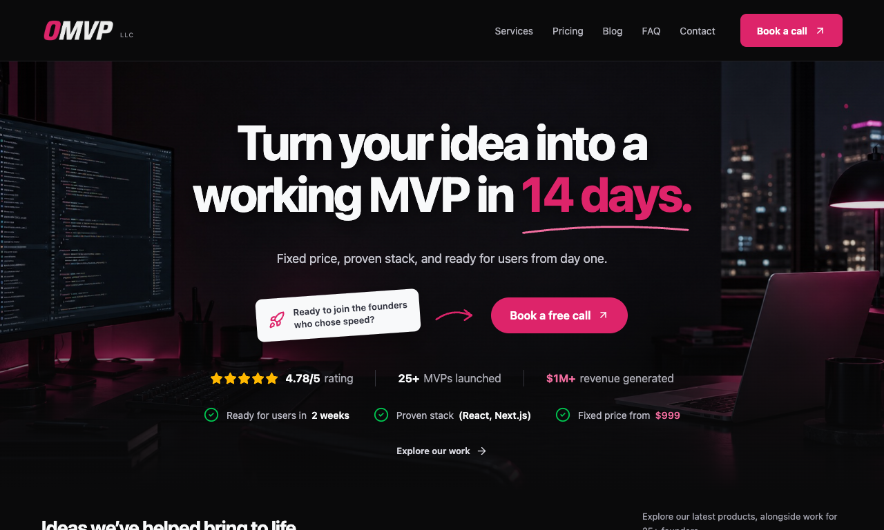 0MVP website screenshot, starting at the top of the page